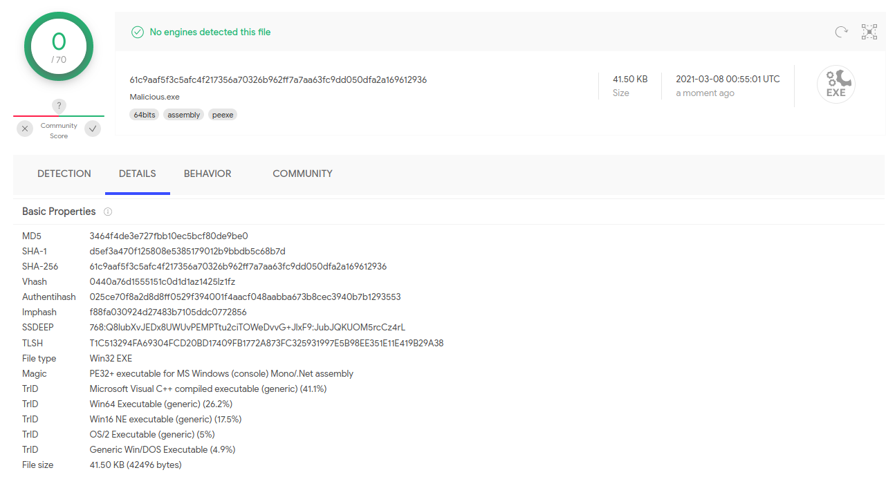 VirusTotal 检测结果
