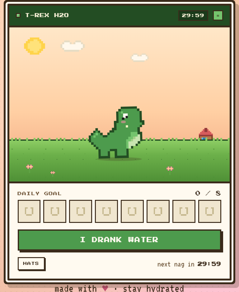 Personal Project — T-Rex H2O — Pixel-Art Water Reminder
