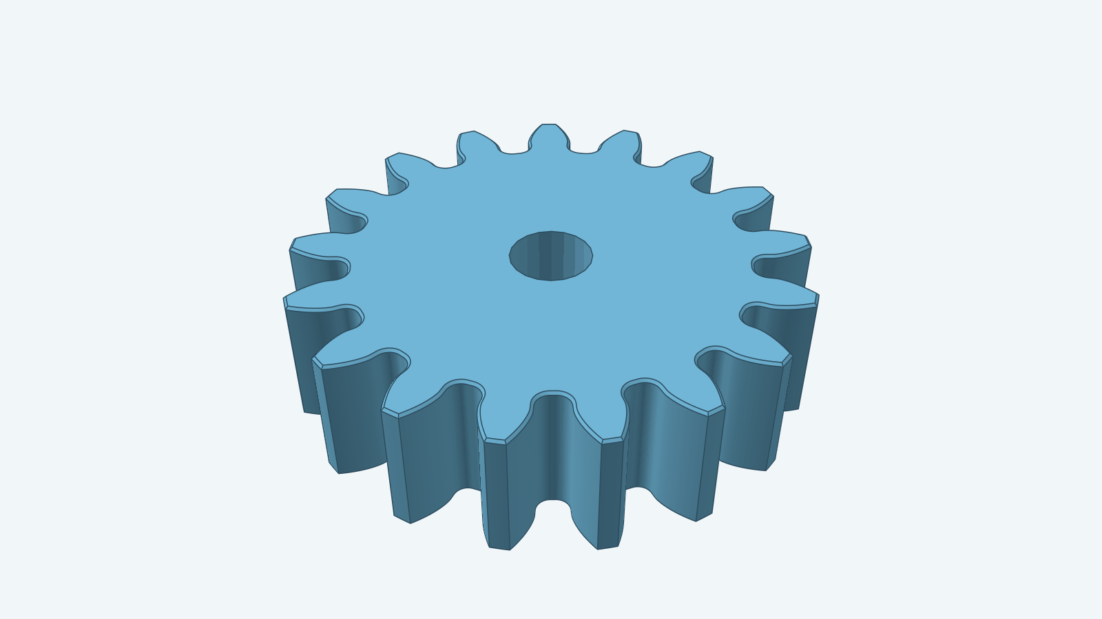 A blue spur gear with a central bore, teeth running straight across the rim