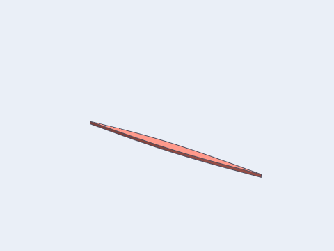 Two curved spline edges form a leaf-shaped section before it rises into a solid