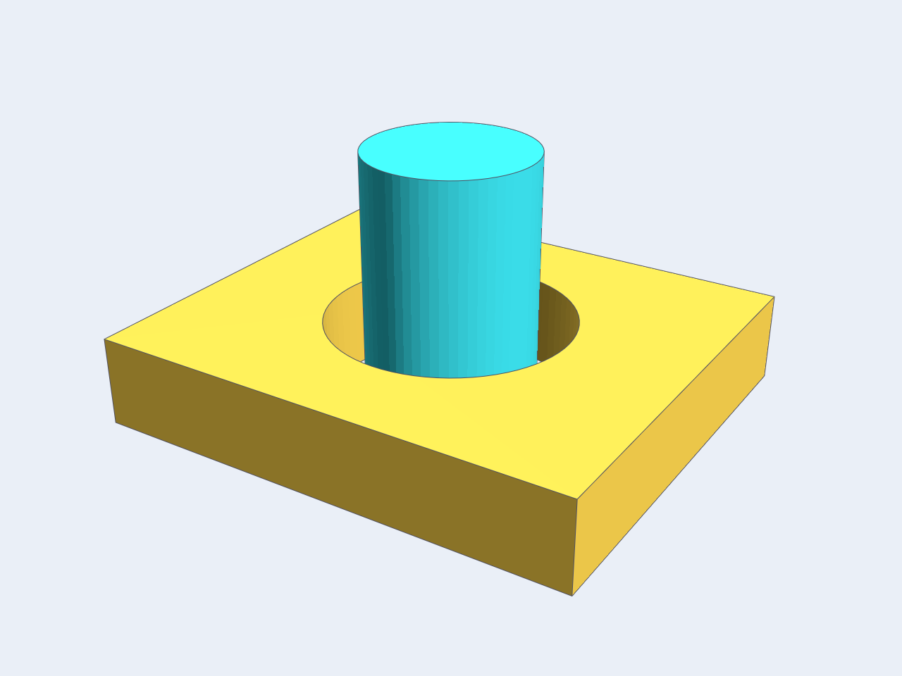 A round pin inside a larger bore with clearance all around
