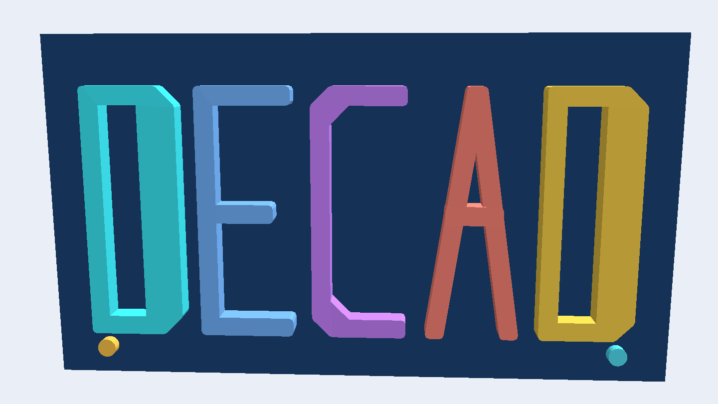 Dimensional DECAD lettering rendered from decad solids against a pale blue-gray background