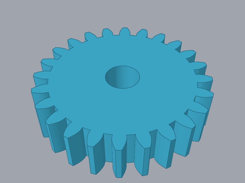 A cyan spur gear with a central bore, teeth running straight across the rim