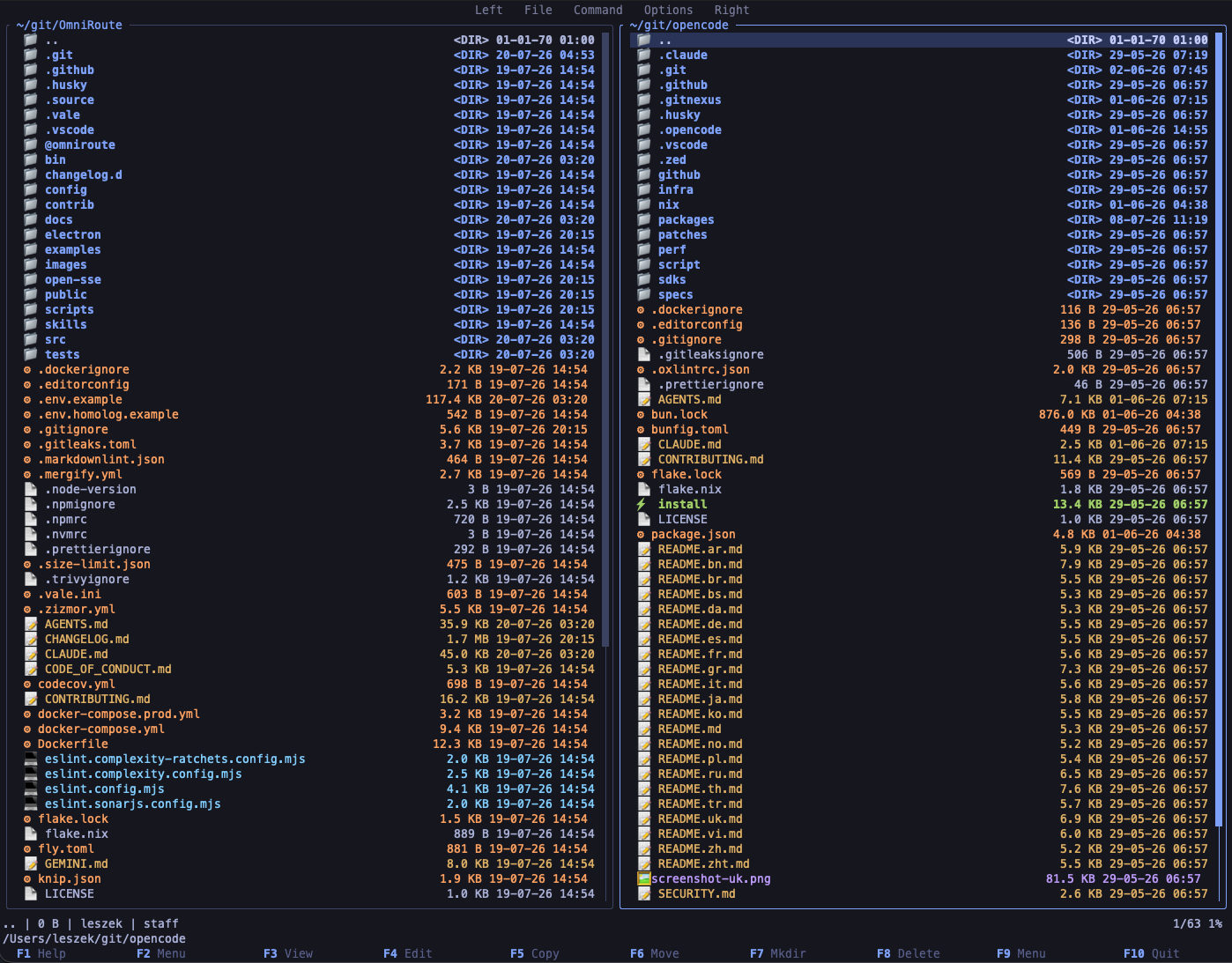 Libre Commander dual-panel file browser