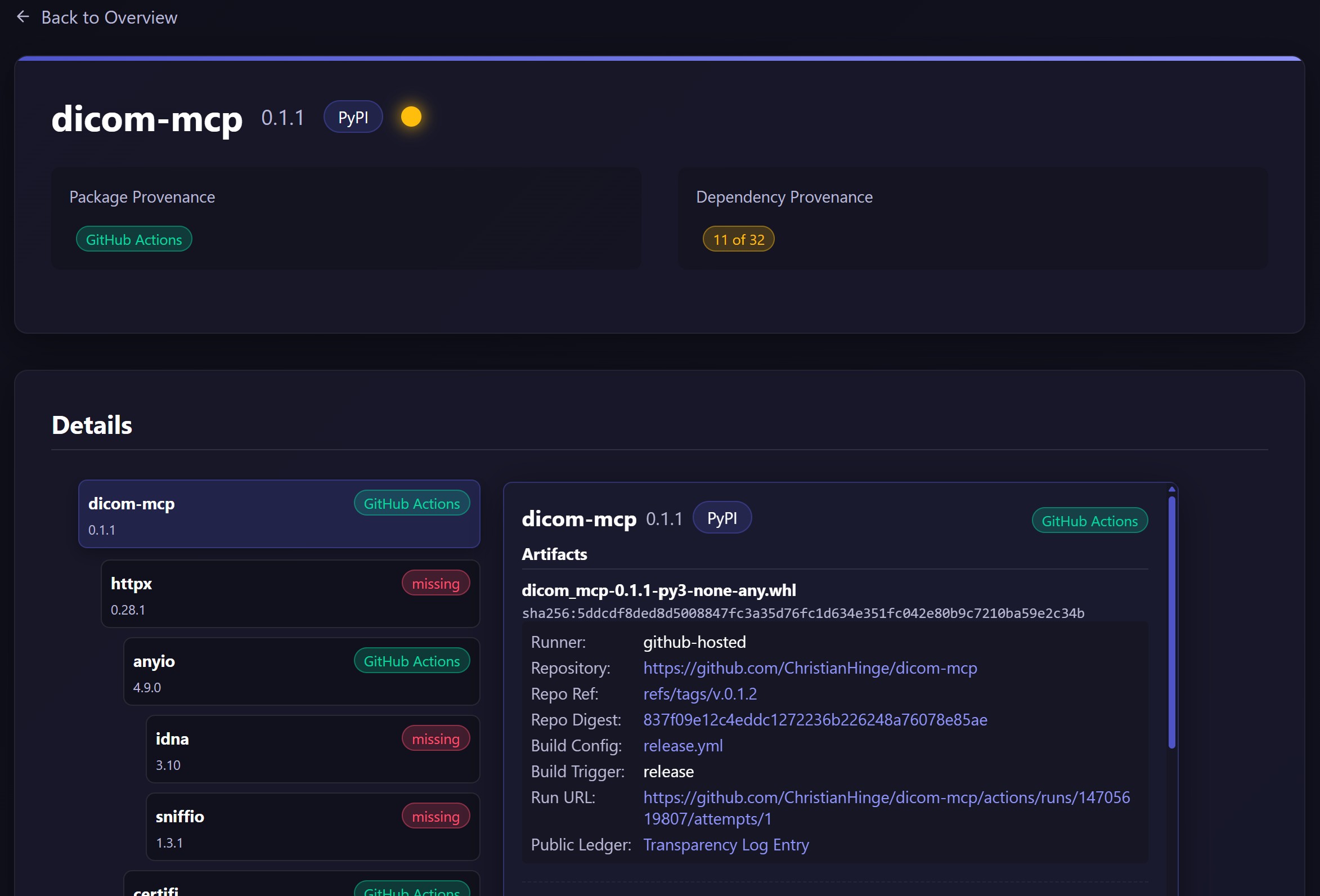 Screenshot of detail page