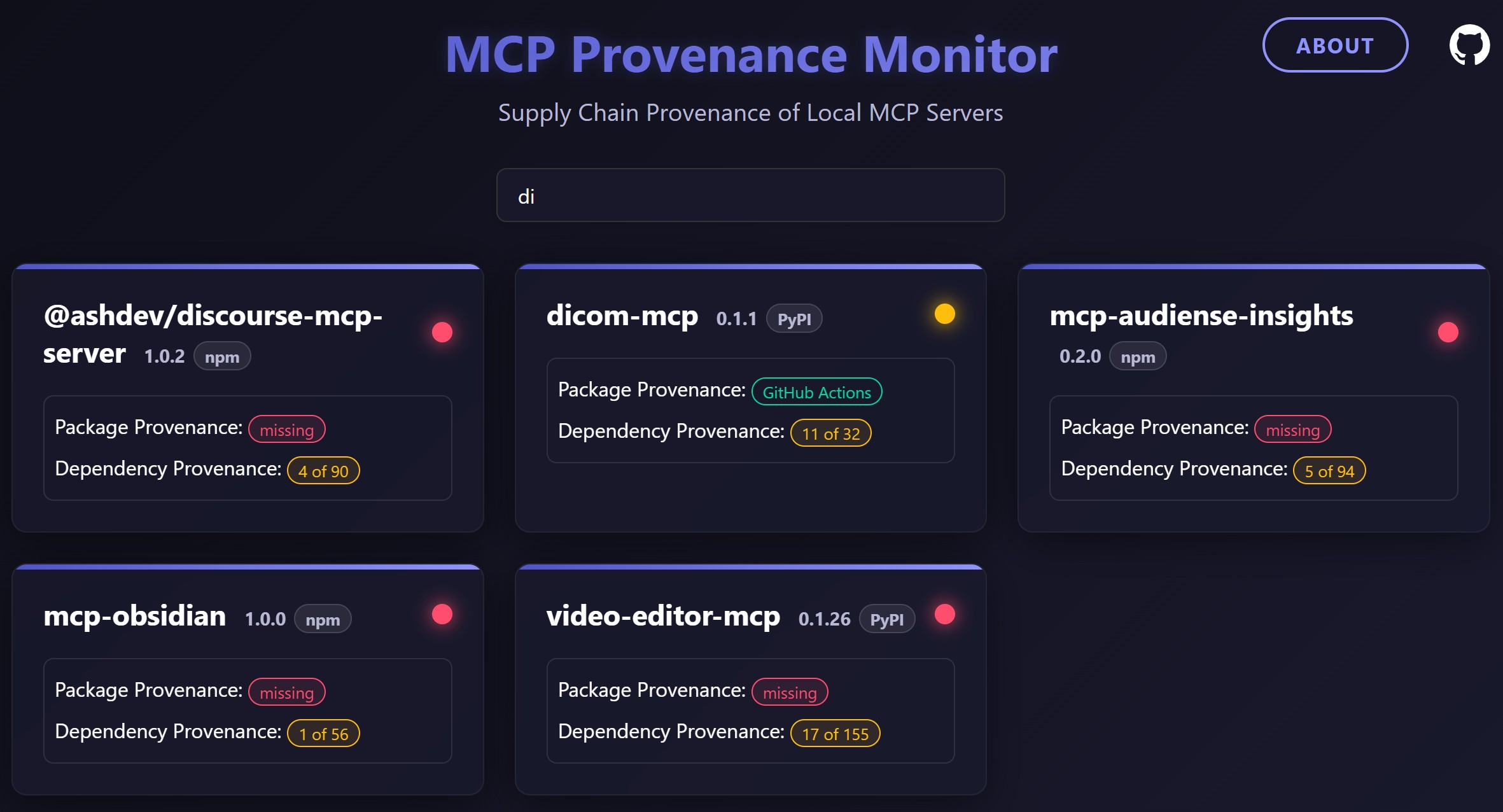 Screenshot of start page