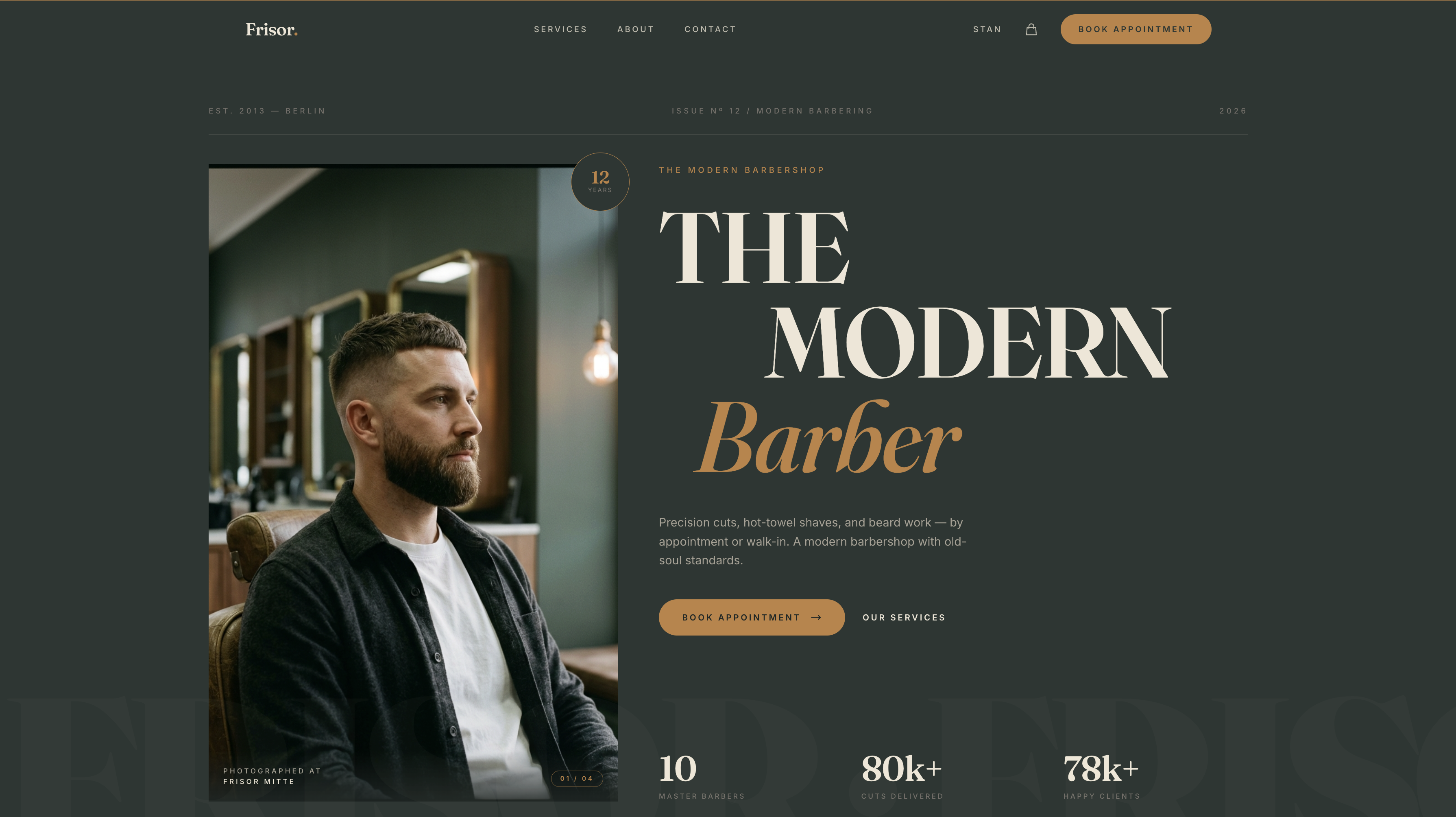 Frisor barbershop booking website template — landing page
