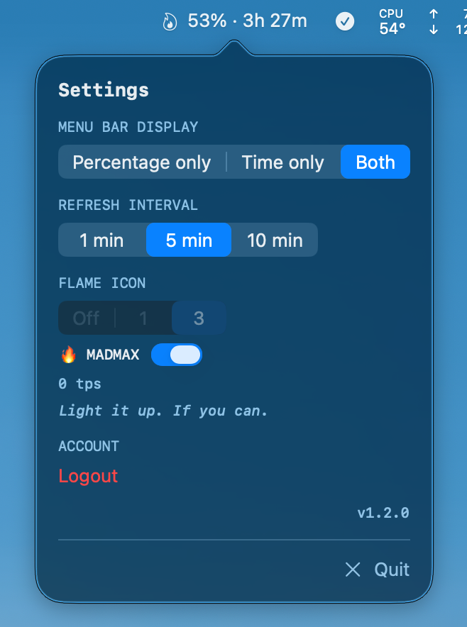 Claude Peak settings