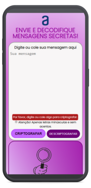 Página com um dos erros (mensagem fora dos padrões) mobile