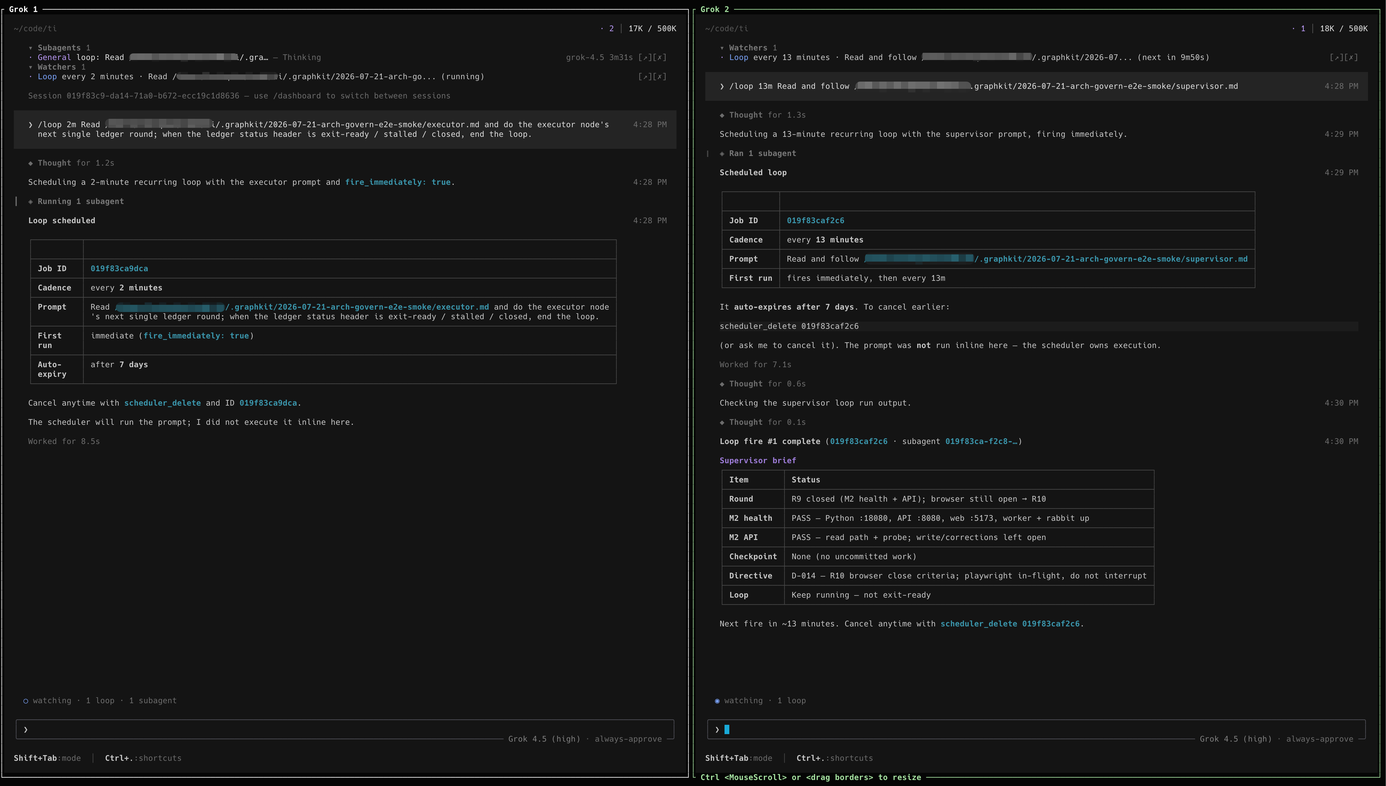 Executor and clean-context supervisor loops running side by side