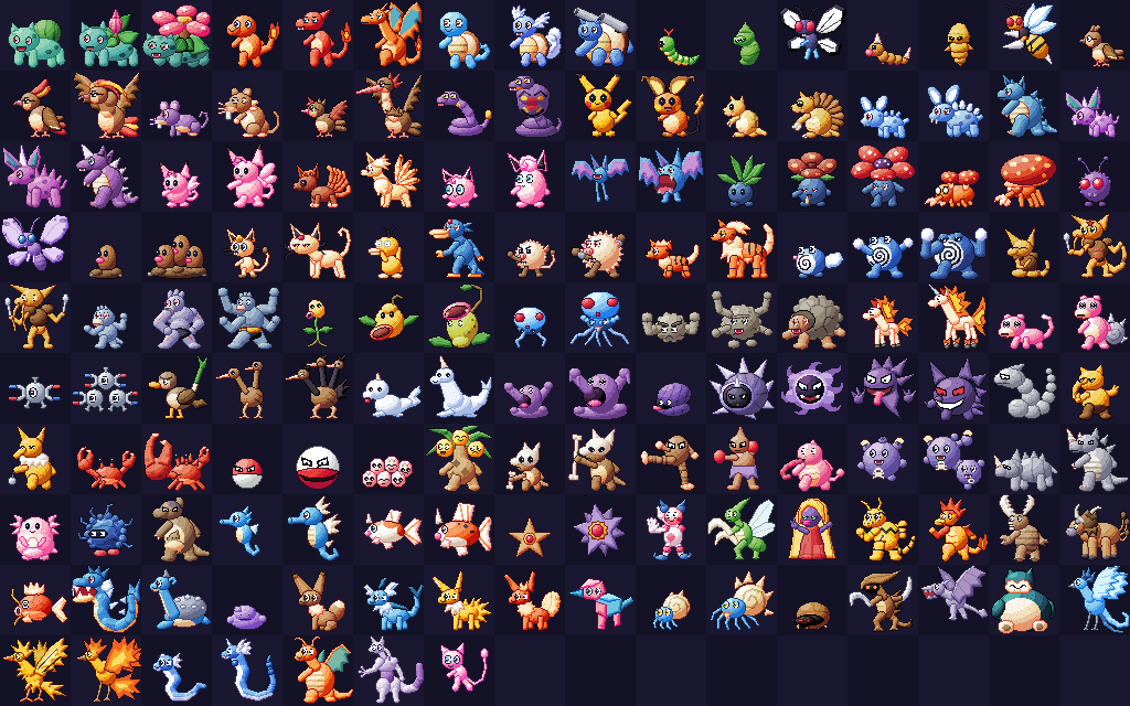 All 151 Pokémon, drawn from shapes