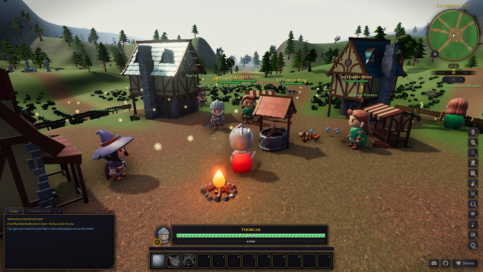The Eastbrook town square, campfire and questgivers