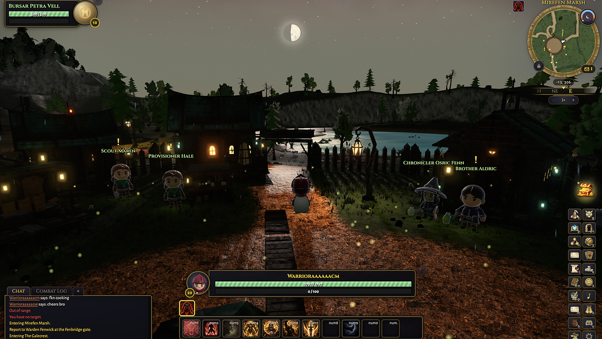 Night over a lantern-lit village in Mirefen Marsh