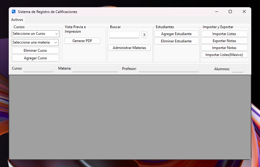 Captura de pantalla de Registro de Calificaciones V1.0