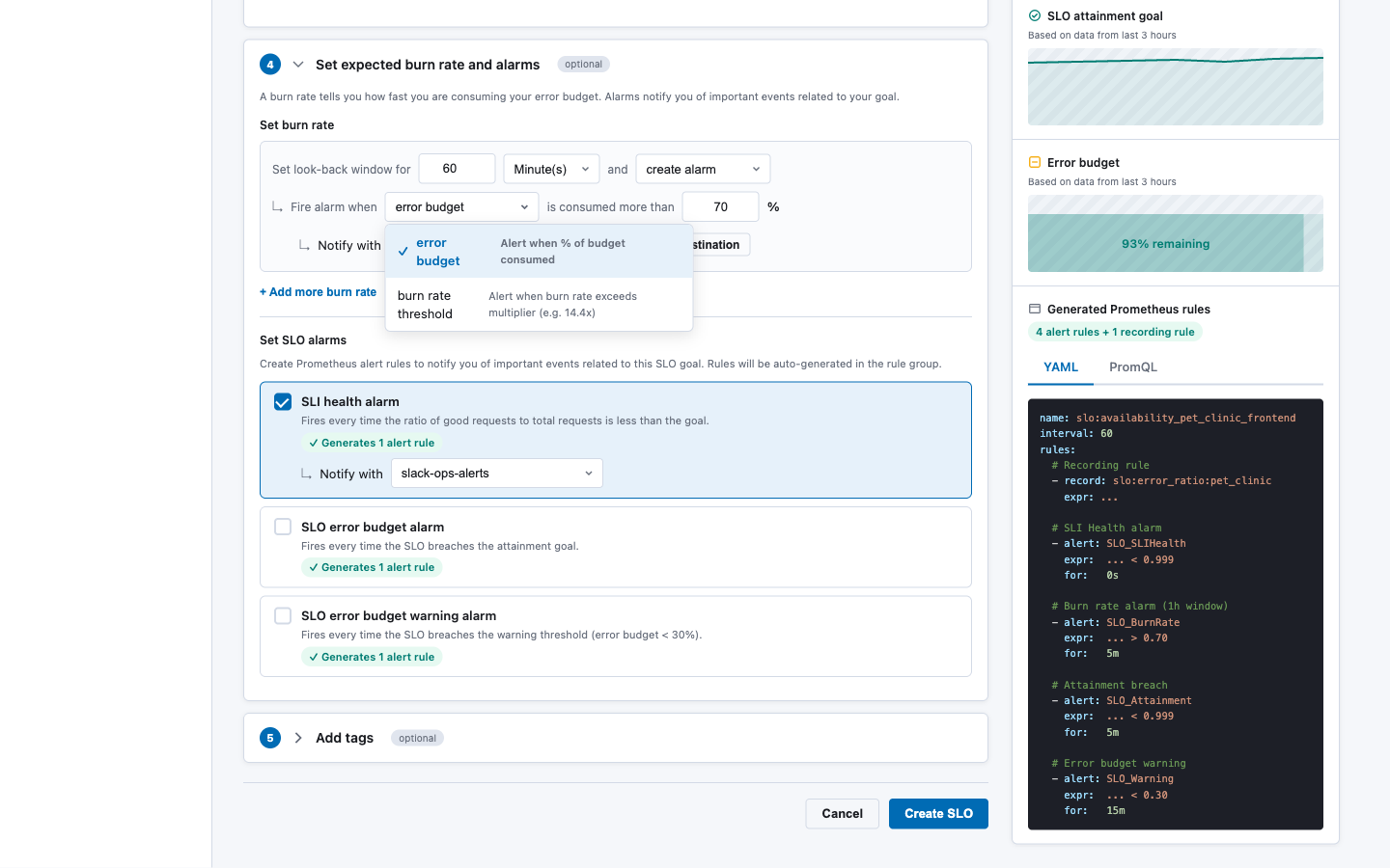 Burn Rate Mode Dropdown