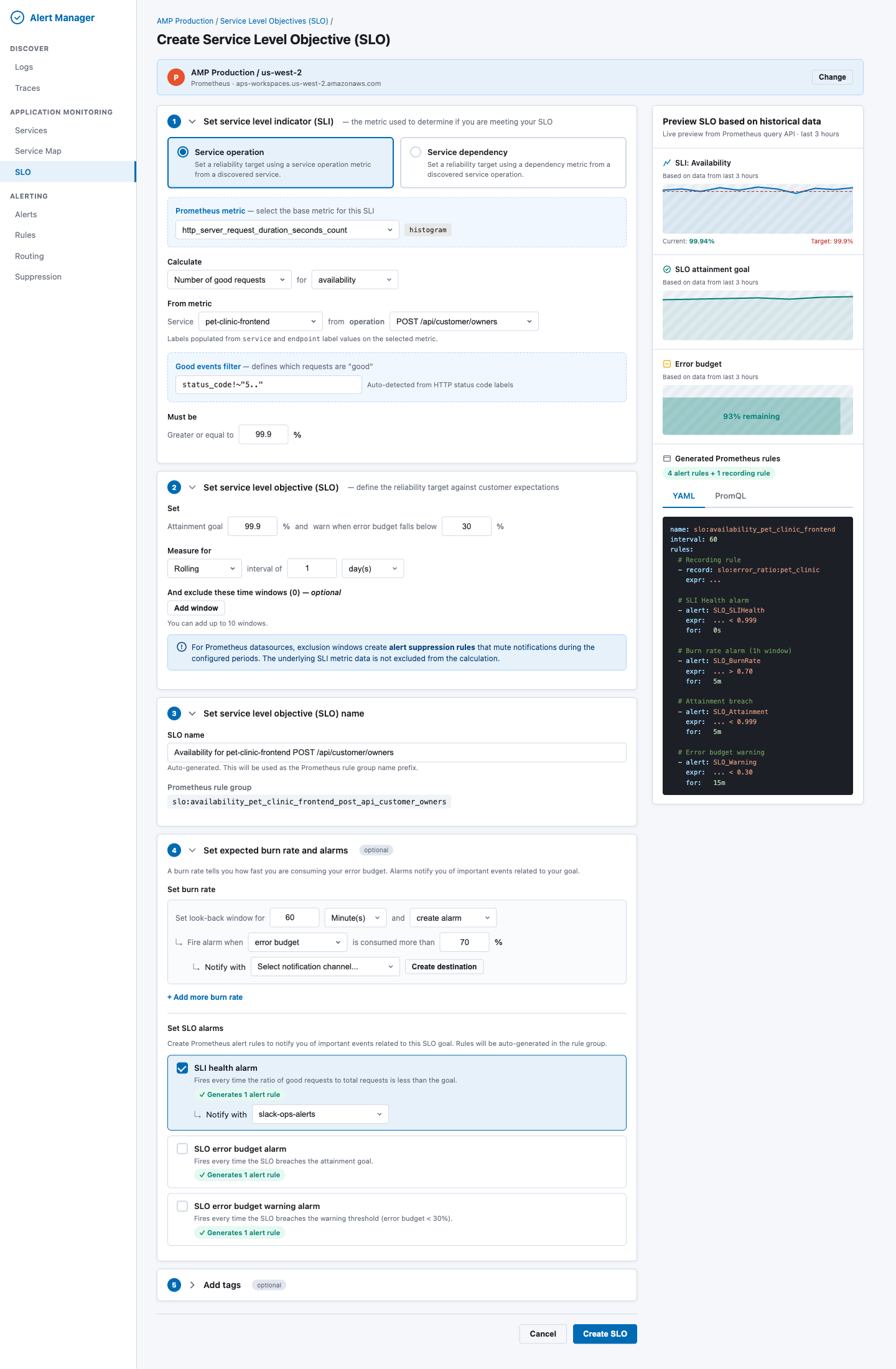 Create SLO Wizard — Full Page