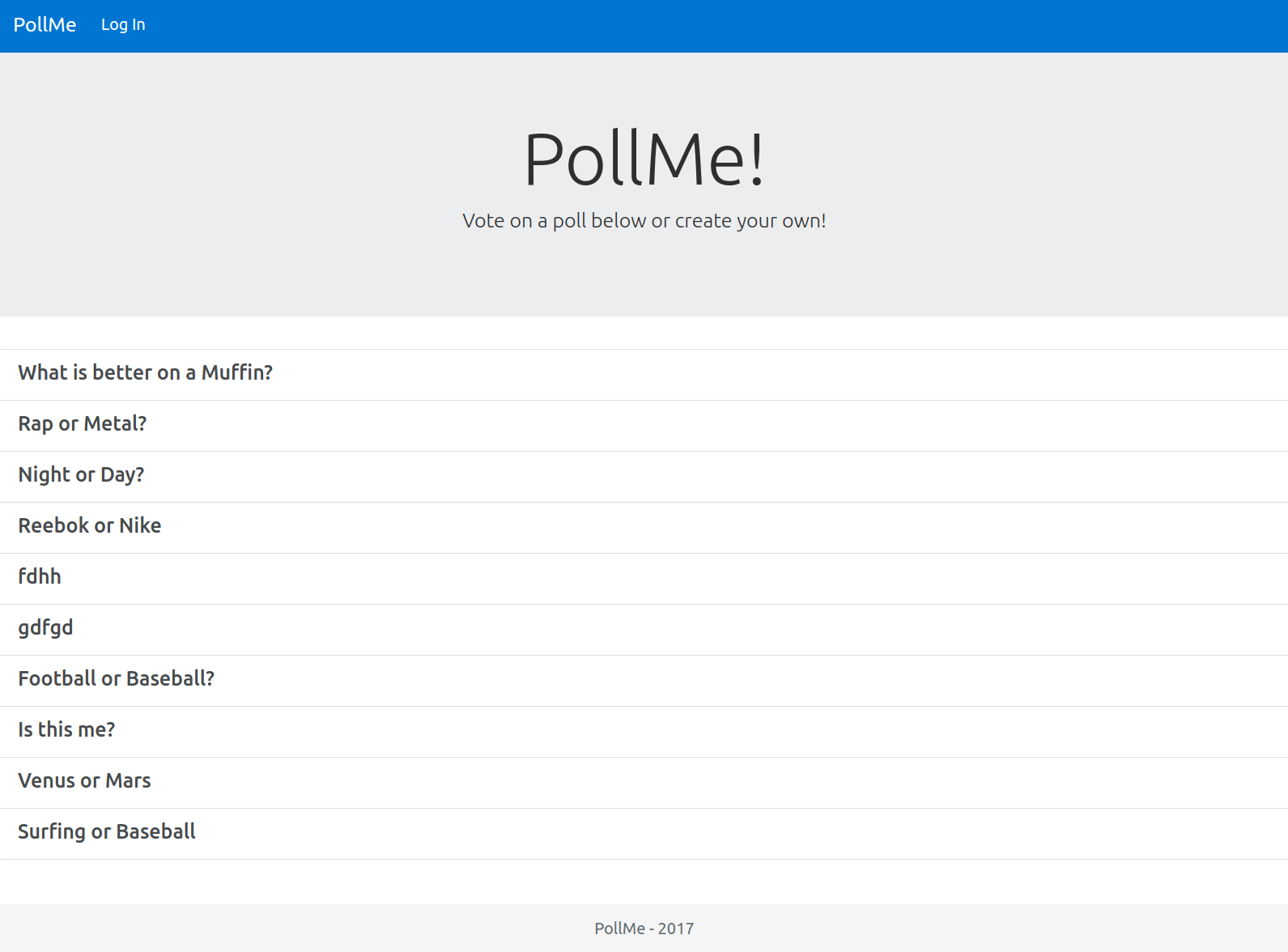 PollMe Homepage Preview