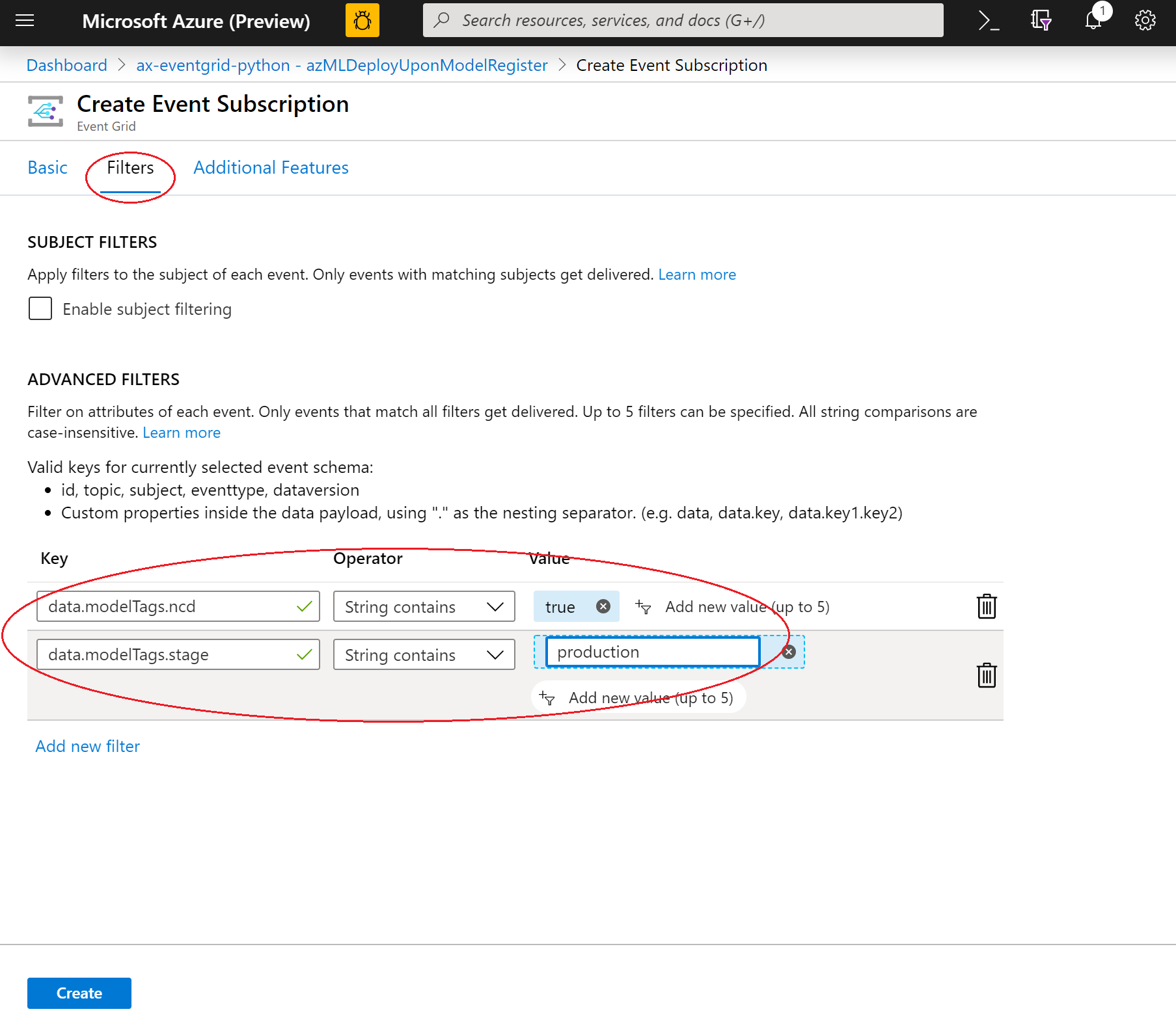 Event Grid subscription filters