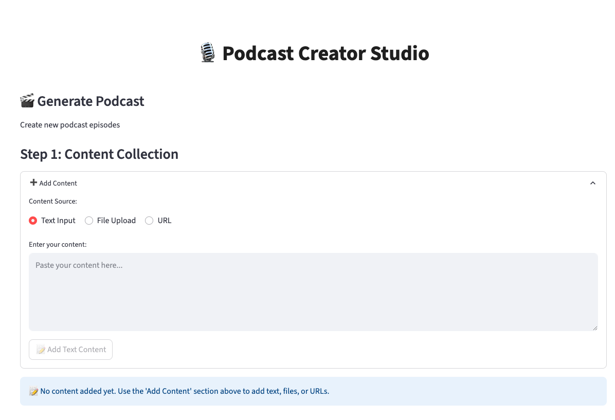 Podcast Creator Studio Interface