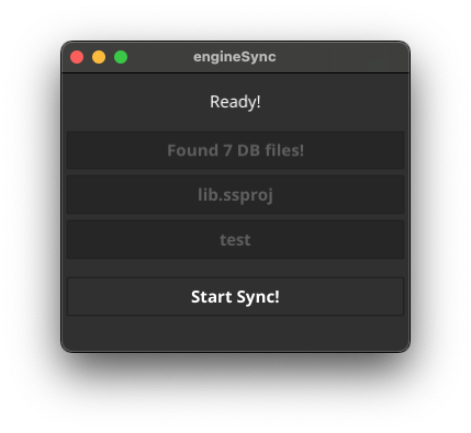 Screenshot of the tool in the state just before you start a sync