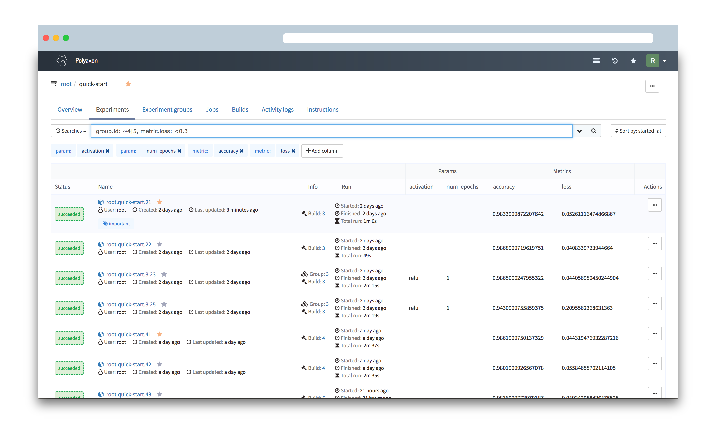 Polyaxon dashboard