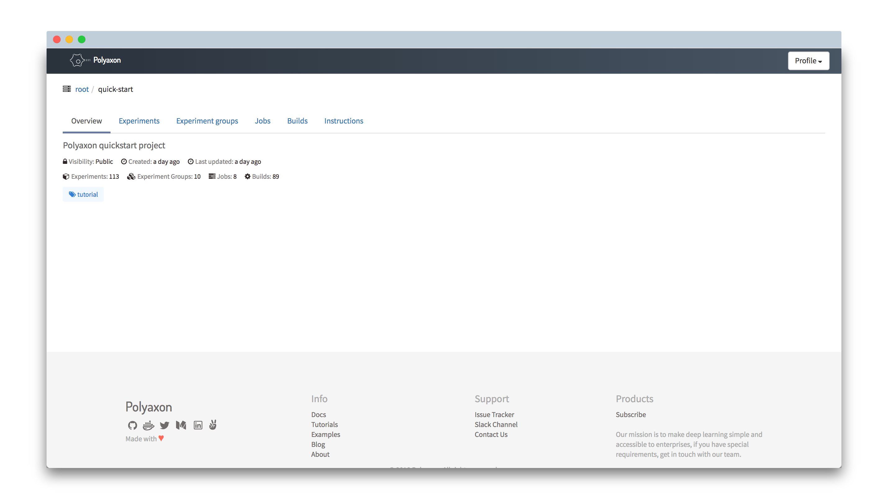 Polyaxon dashboard