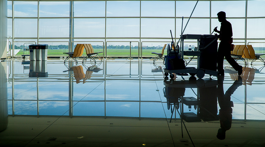 Cleaner working in an airport facility