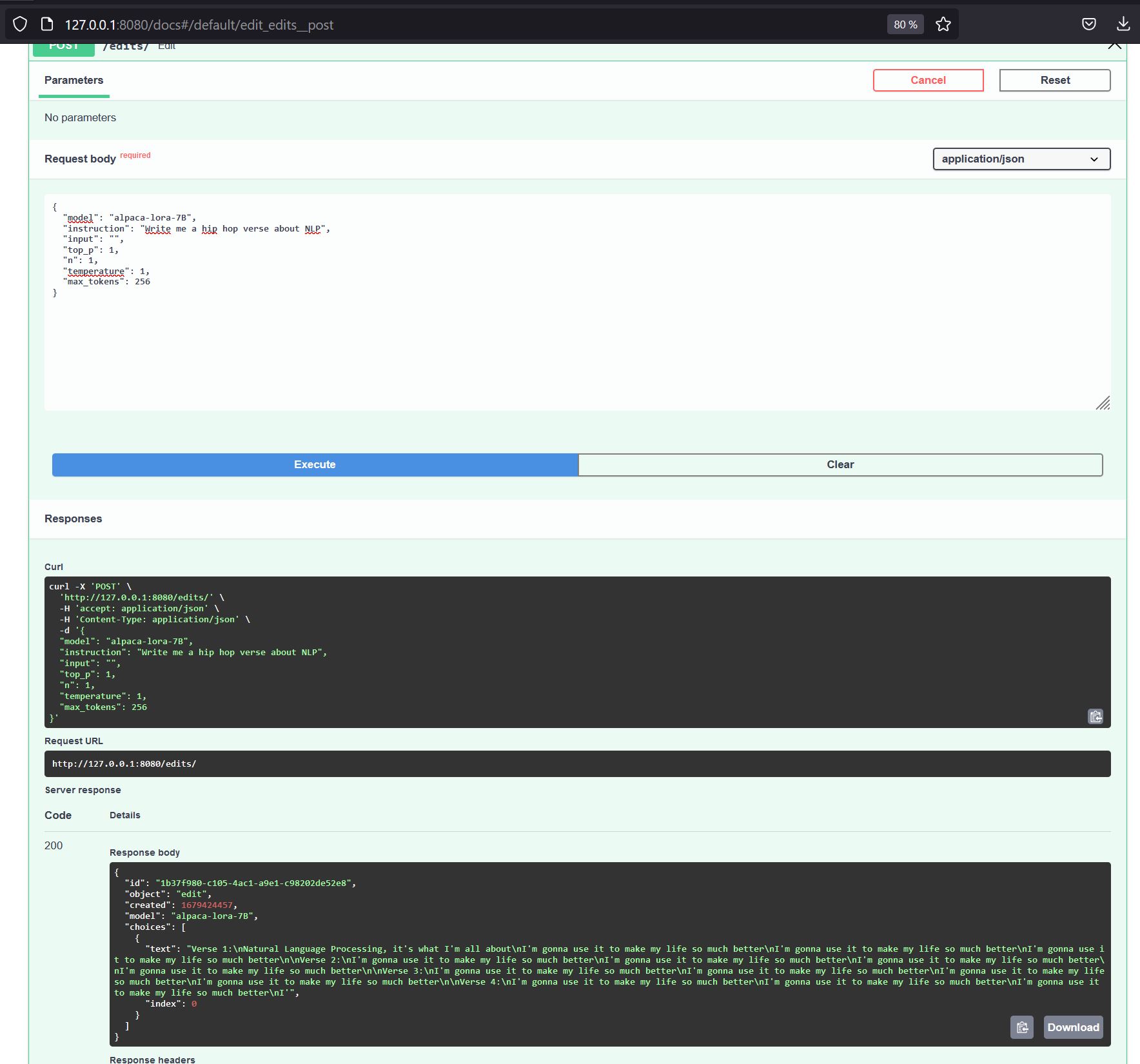 Example query with cUrl