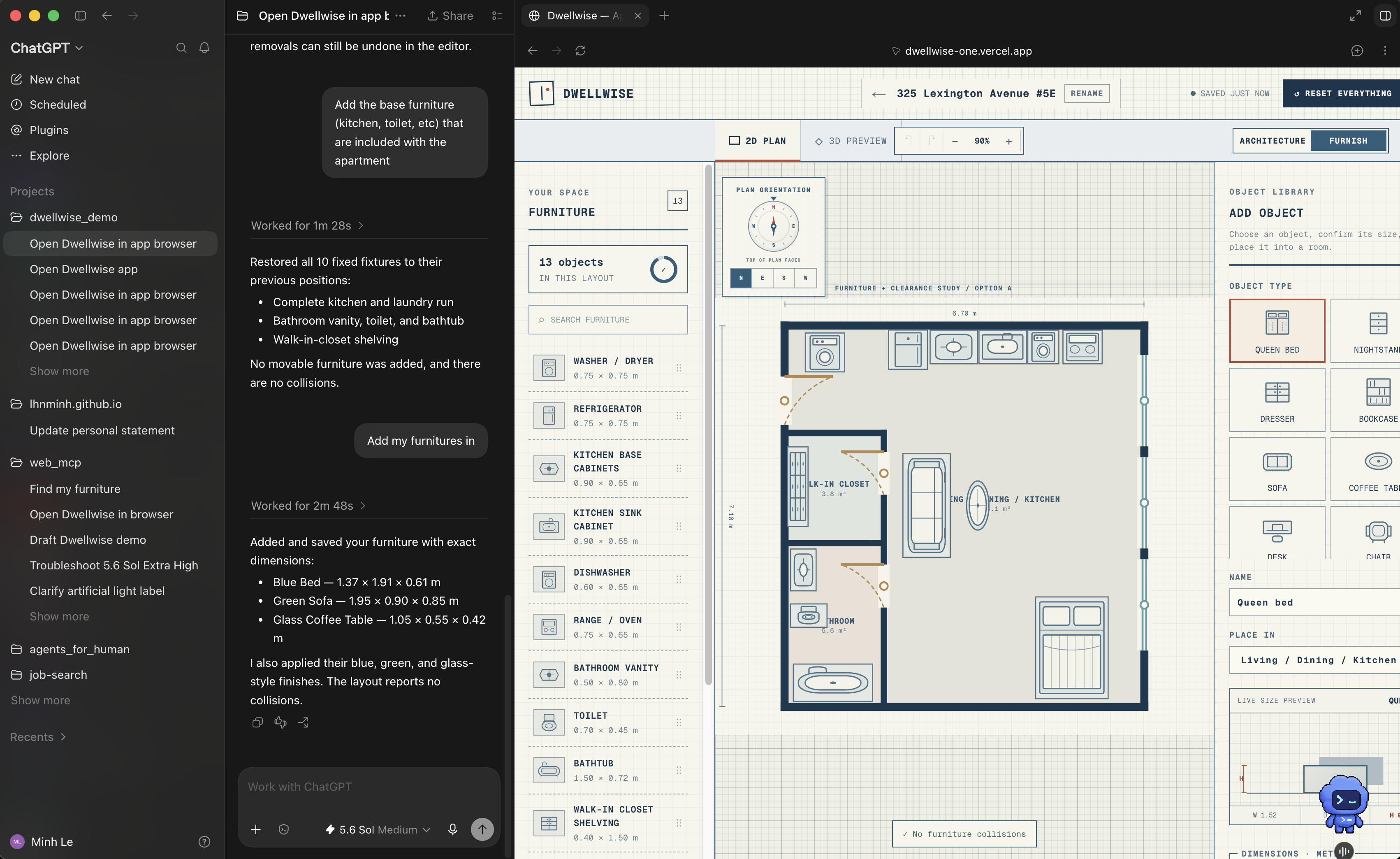 Dwellwise apartment editor being controlled through ChatGPT
