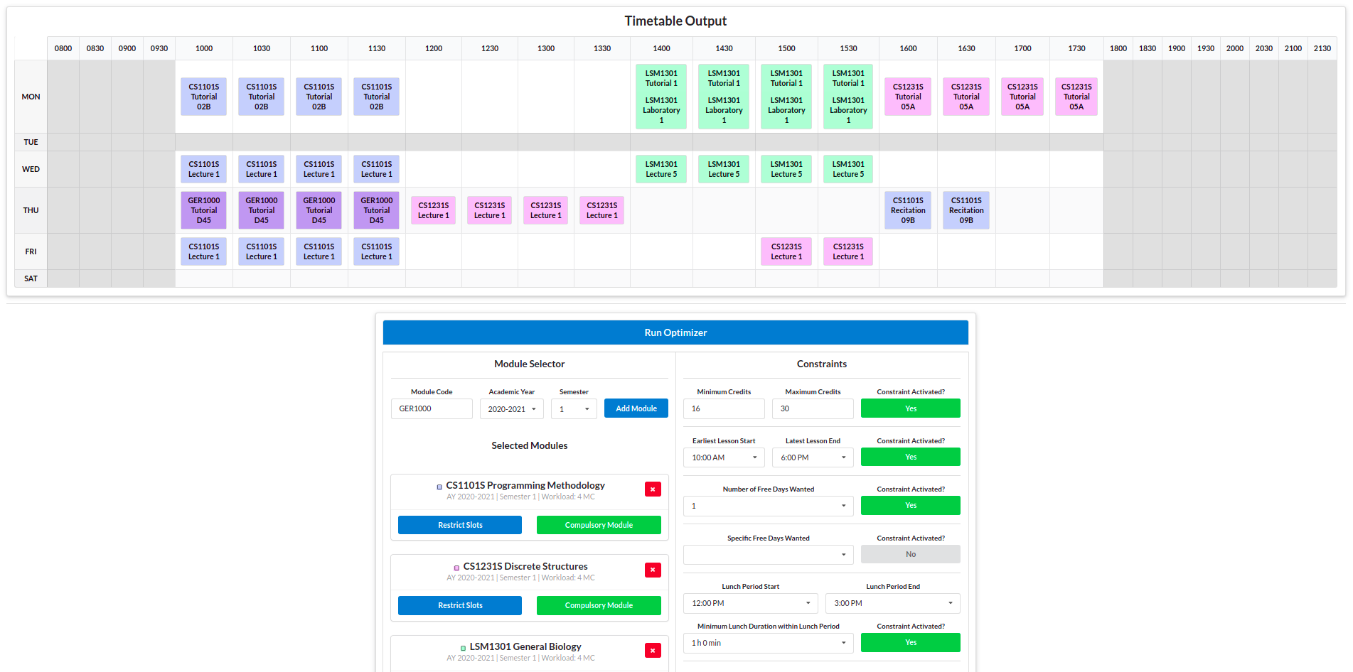 Example Timetable Optimization