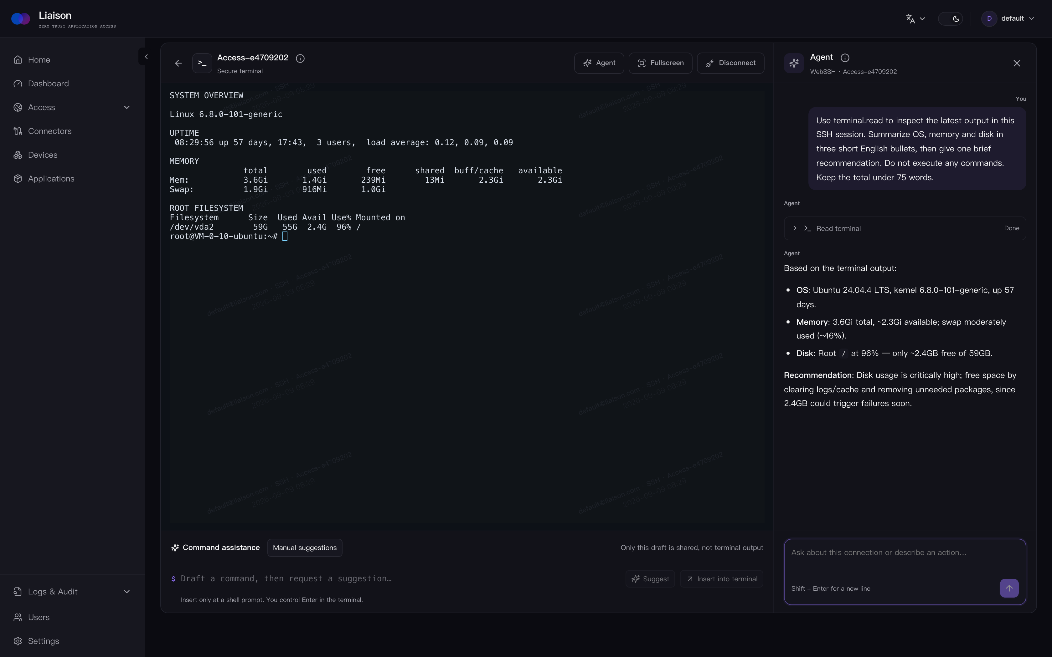 Using Web SSH through Liaison