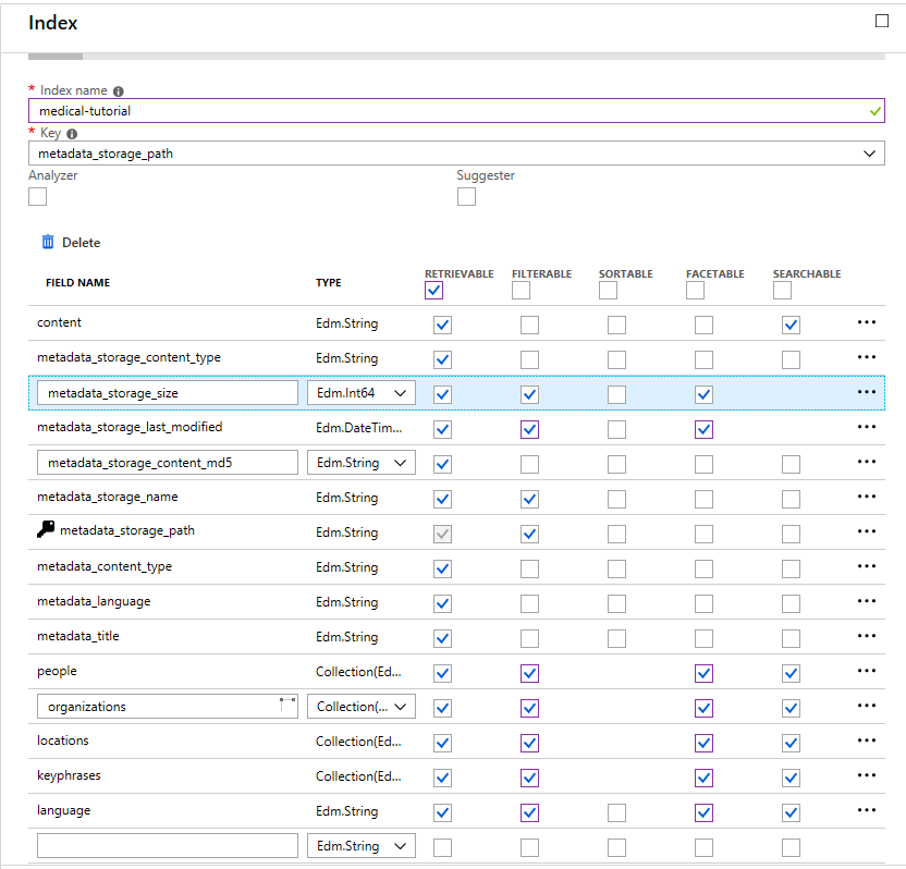 Azure Search Index Schema