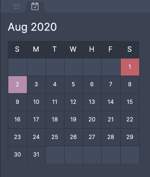 Calendar view screenshot