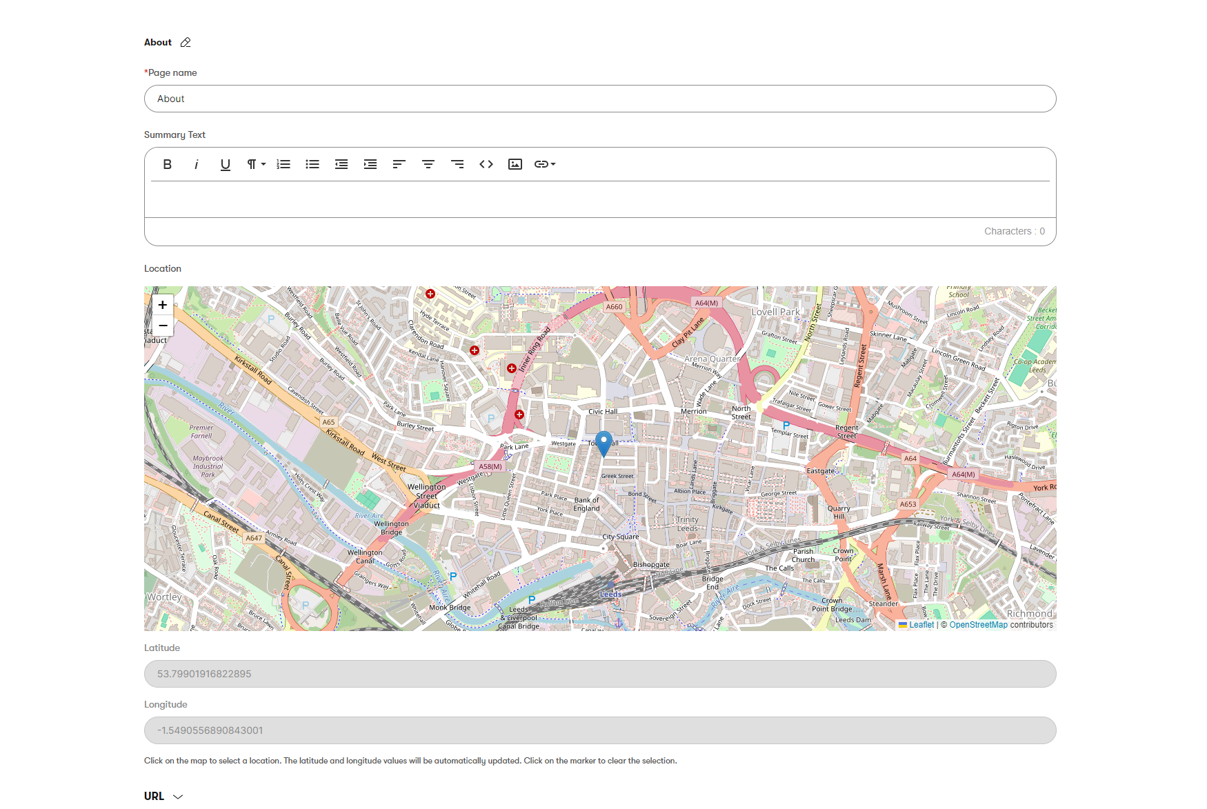 Map location selector in content type