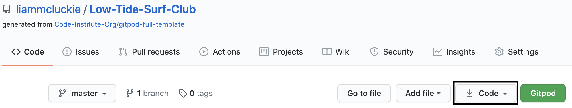 Screenshot of a GitHub repository outlining the 'code' button