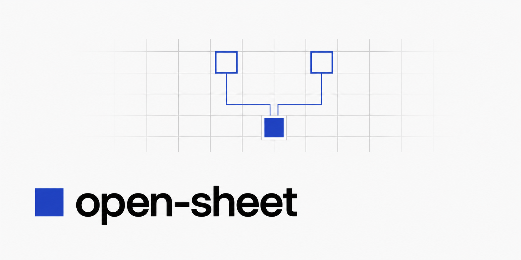 open-sheet — a dependency graph drawn across a spreadsheet grid: two cells feeding one