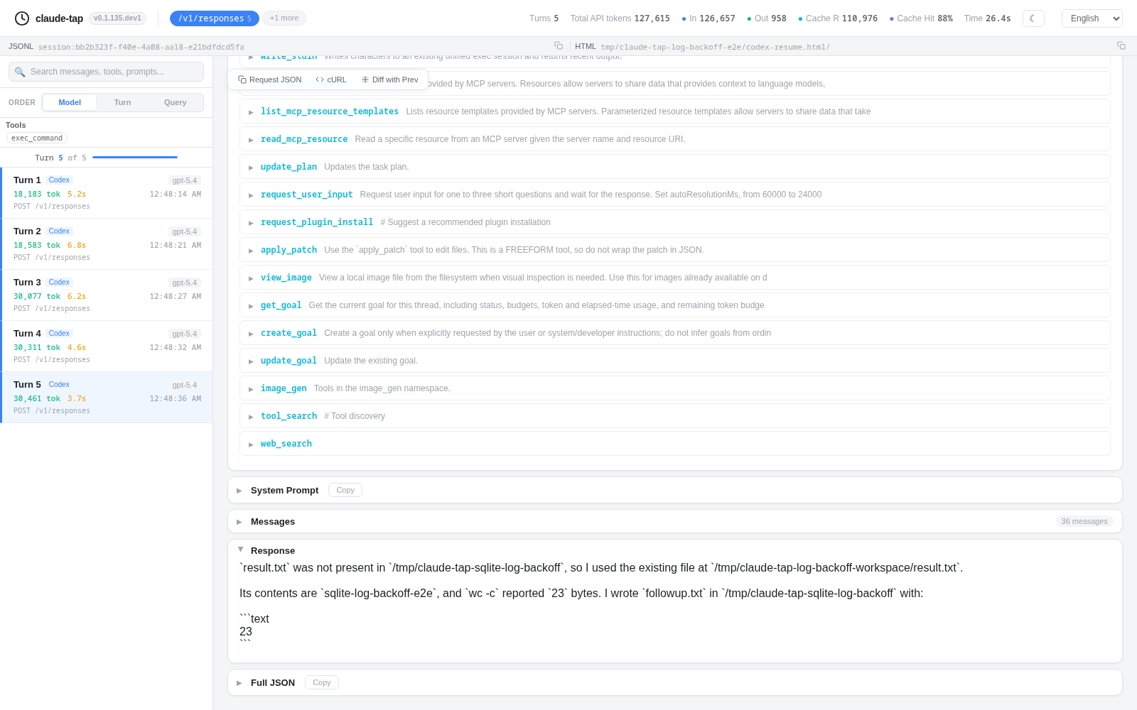 Real Codex resume trace viewer