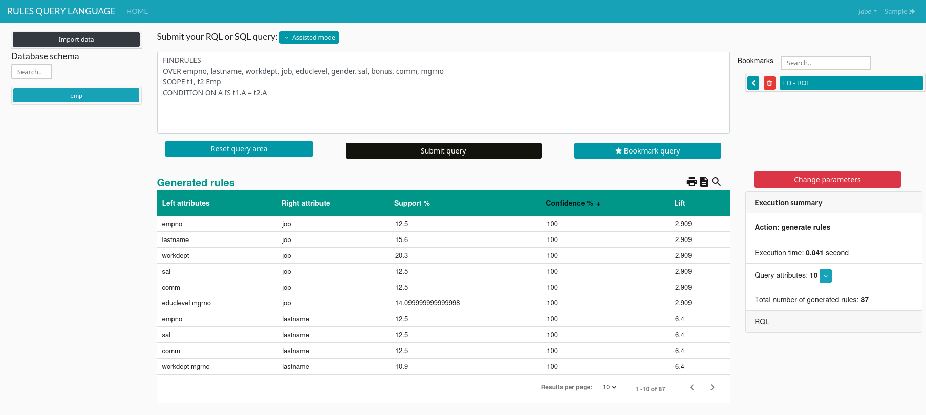 The RQL Web interface