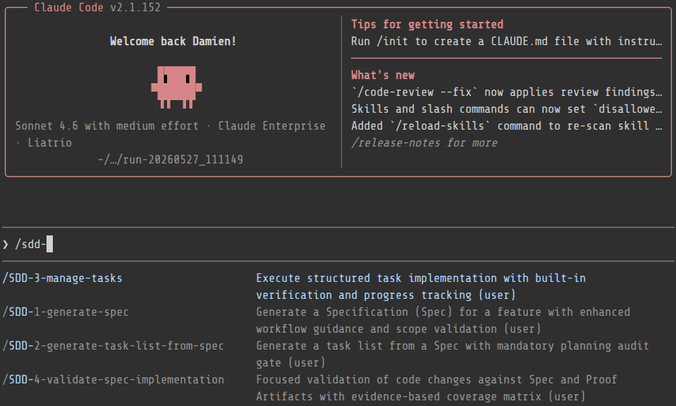 Example of separate slash commands installed in Claude Code
