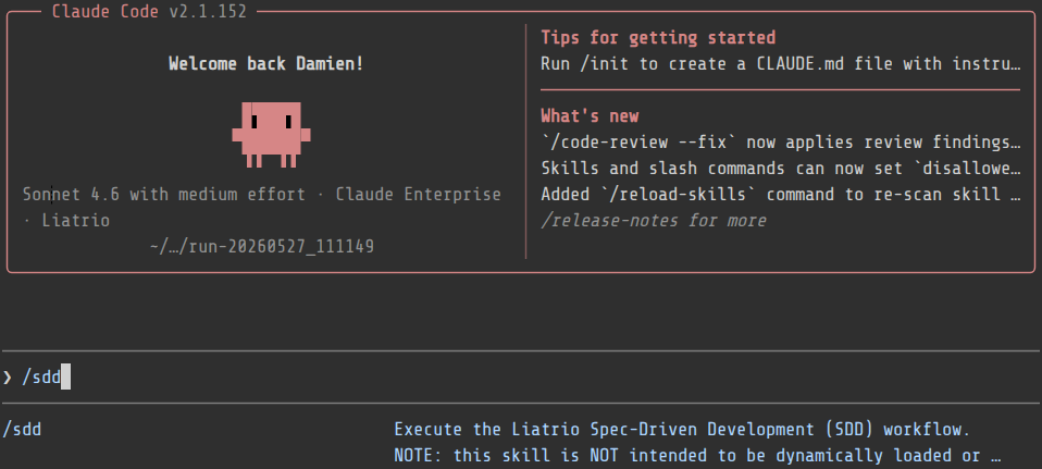 Example of the single SDD skill installed in Claude Code