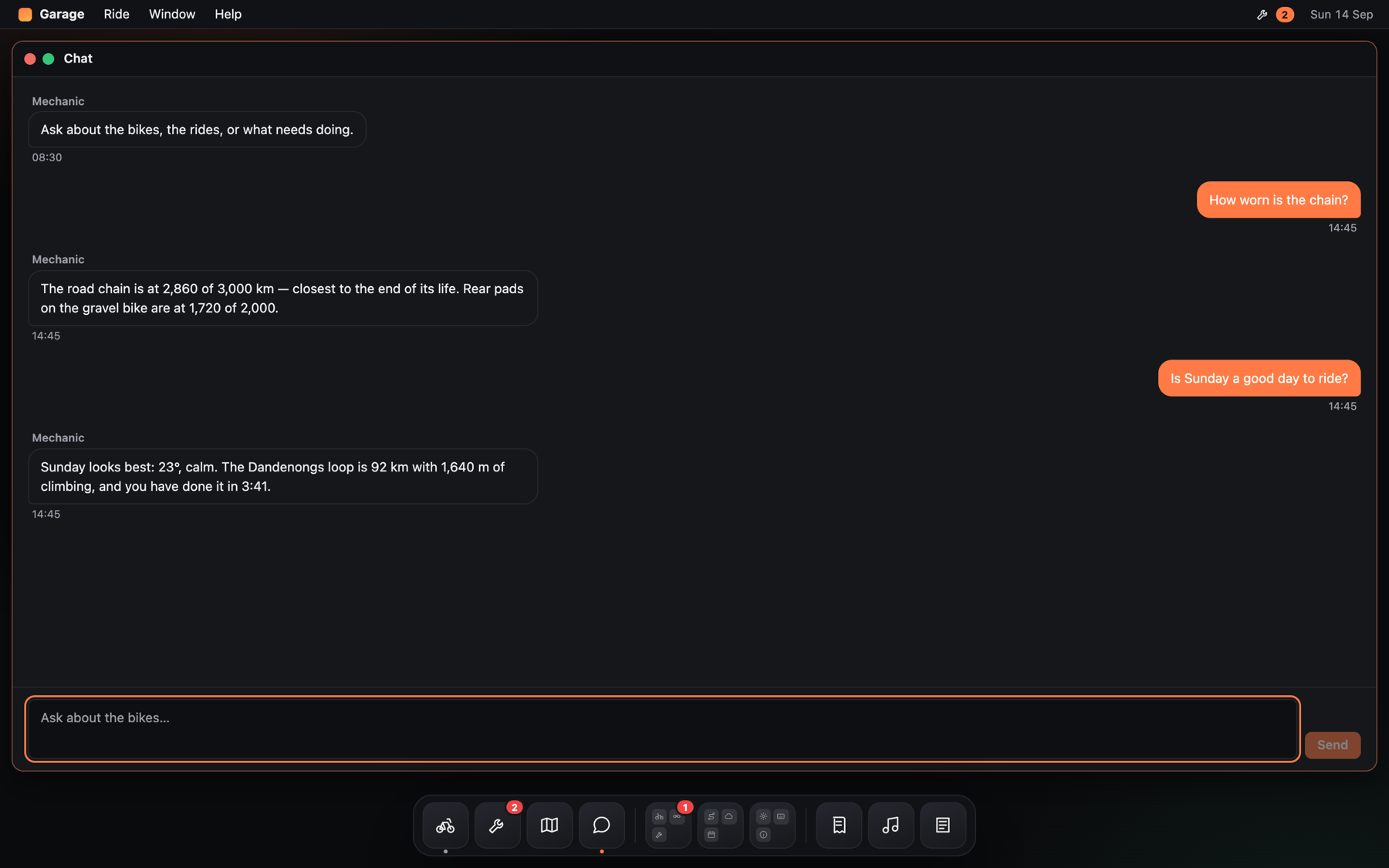 A chat window with a thread of messages and a composer