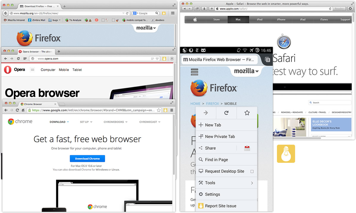 Screenshots of browsers with installed extension