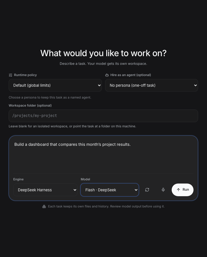 Libre WebUI Work with DeepSeek Harness and a native model selected.