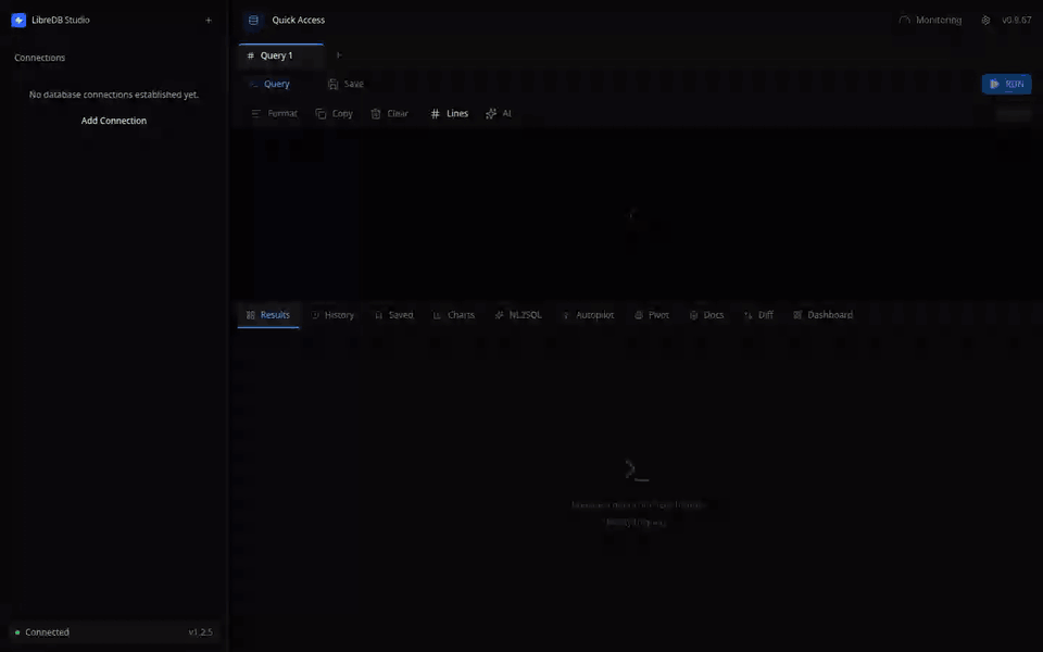 Opening a table, running a join, charting the result and reading the ER diagram in LibreDB Studio