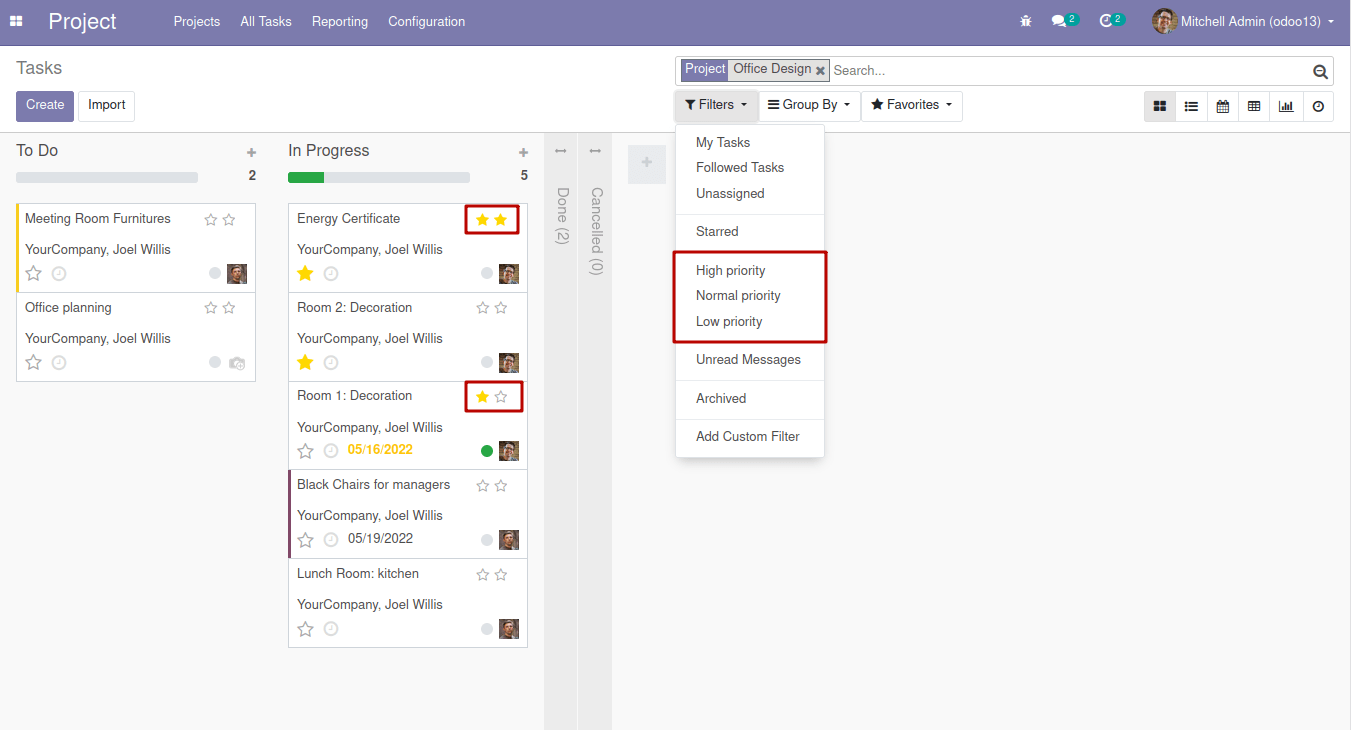 Project task priority