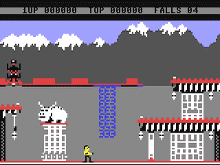 Capture d'écran de Bruce Lee sur Commodore 64, plate-forme / combat de Datasoft sorti en 1984