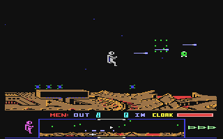 Capture d'écran de Dropzone sur Commodore 64, shoot'em up de Archer MacLean sorti en 1984