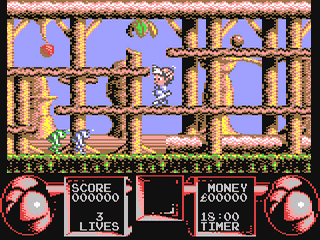Capture d'écran de Flimbo's Quest sur Commodore 64, plate-forme de Kaiko sorti en 1990