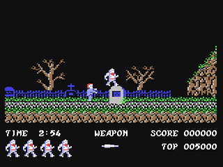Capture d'écran de Ghosts 'n Goblins sur Commodore 64, plate-forme de Elite Systems sorti en 1986