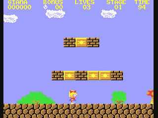 Capture d'écran de The Great Giana Sisters sur Commodore 64, plate-forme de Time Warp sorti en 1987